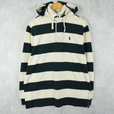 画像1: Polo Ralph Lauren ボーダー柄 フード付きラガーシャツ M WHITE×GREEN (1)