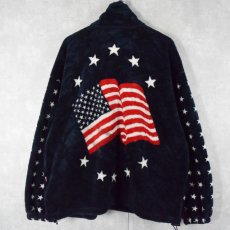 画像1: 90's milton funwear CANADA製 星条旗柄 フリースジャケット NAVY XL (1)