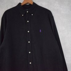 画像1: POLO Ralph Lauren "CLASSIC FIT" リネン×シルク ボタンダウンシャツ L BLACK (1)