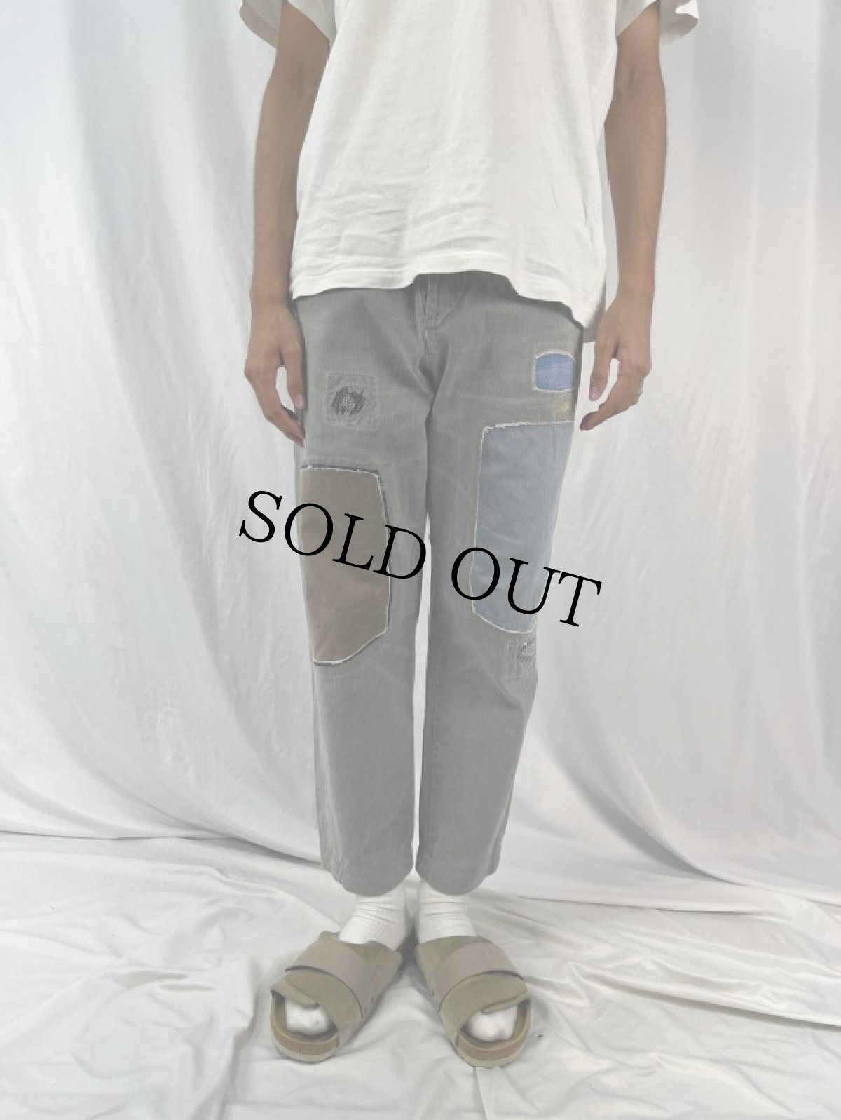 画像2: KAPITAL KOUNTRY バックルバック パッチワークデニムパンツ W30 (2)