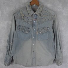 画像1: KAPITAL 襤褸加工 マチ付き デニムウエスタンシャツ M (1)