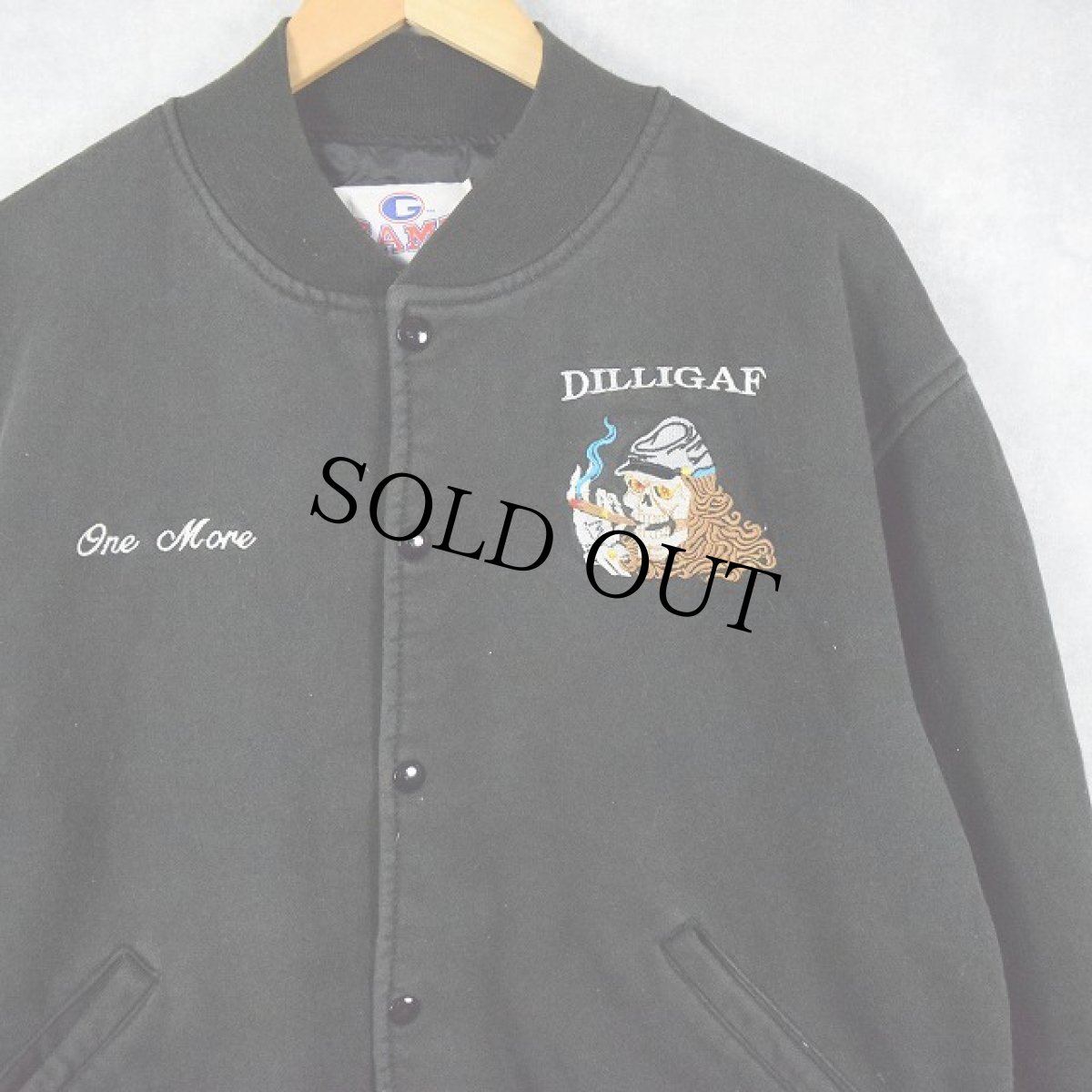 画像2: 90's GAME Sportswear,Ltd USA製 スカル刺繍 スウェットスタジャン L (2)