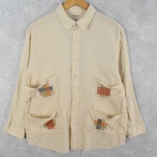 画像1: KAPITAL シンチバック付き デザイン刺繍 リネン×コットンシャツ M (1)