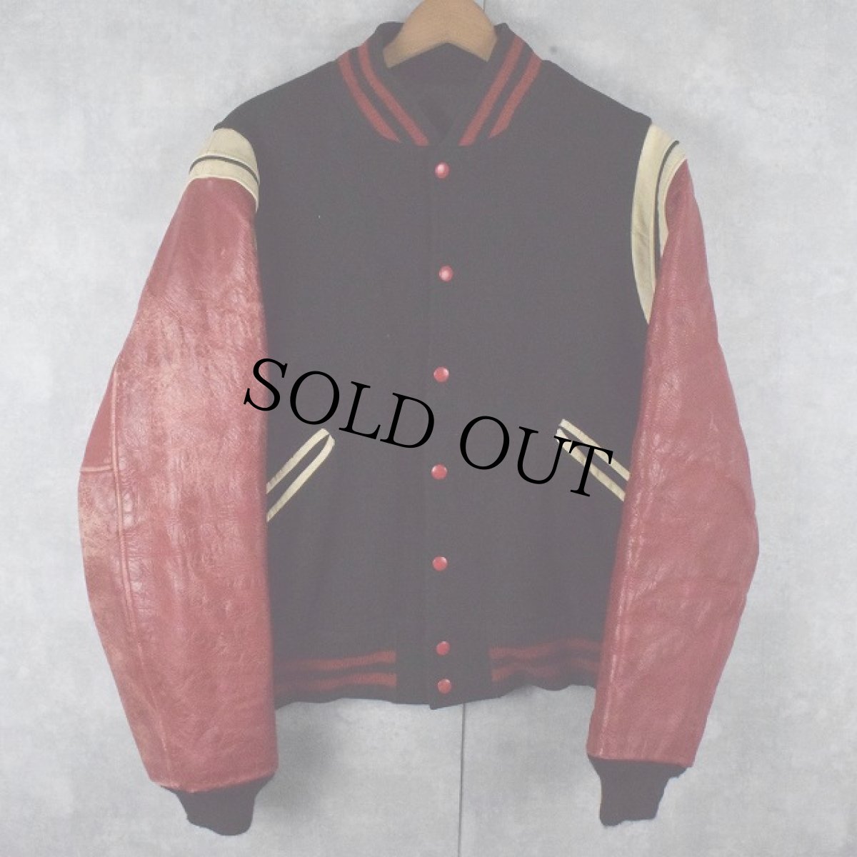 画像2: 70's SWEENEY SPORTSWEAR ワッペン付き 袖レザー メルトンスタジャン BLACK SIZE42 (2)