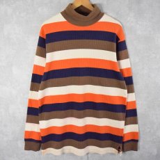 画像1: 80〜90's POLO COUNTRY RALPH LAUREN USA製 ボーダー柄 タートルネックリブニットロンT M (1)