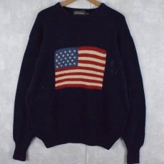 画像1: 80〜90's POLO COUNTRY RALPH LAUREN 星条旗柄 コットンニットセーター NAVY L (1)