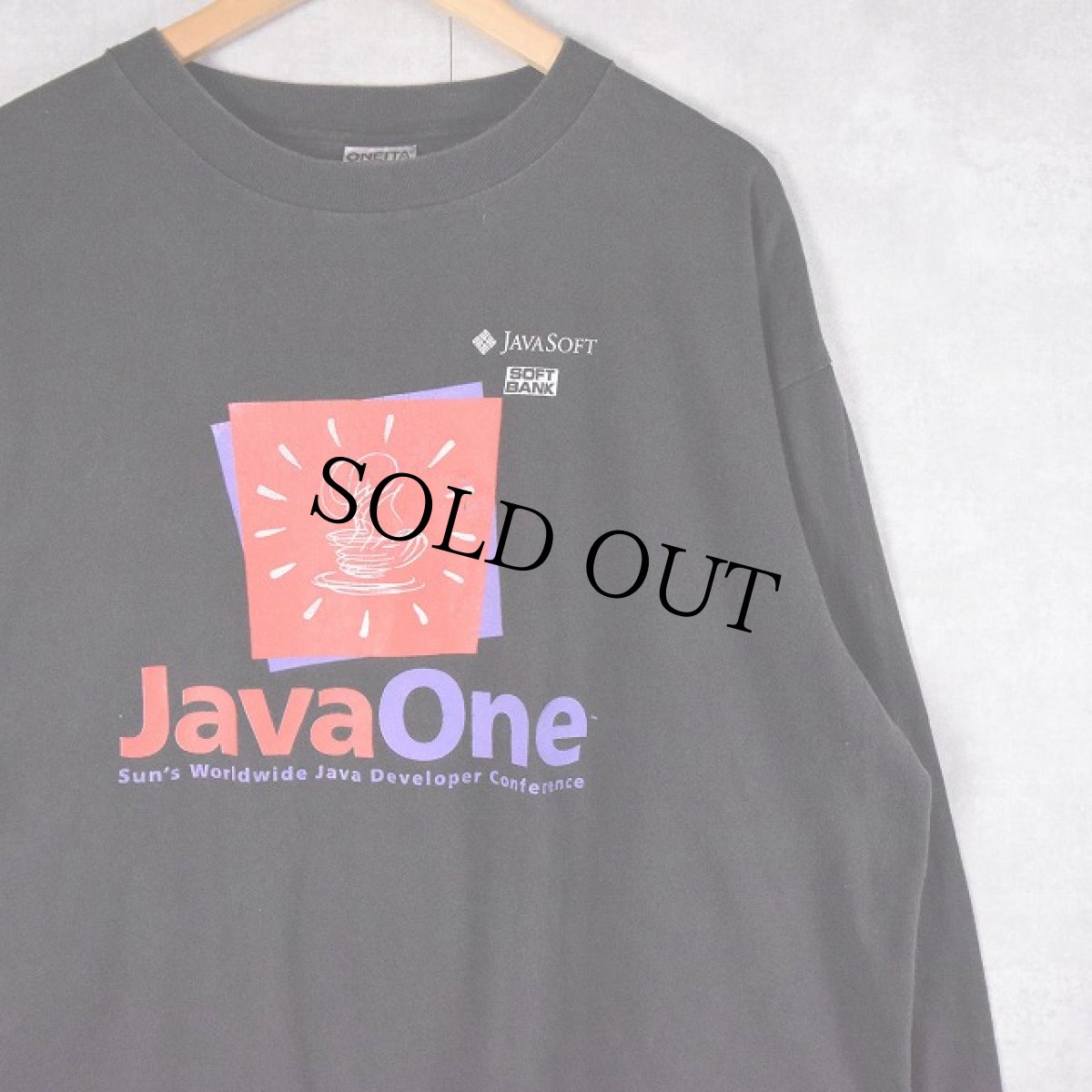 画像1: 90's JAVA USA製 "Java One" コンピューター企業 ロゴプリントロンT BLACK XL (1)