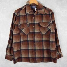 画像1: 70's PENDLETON チェック柄 オープンカラーウールシャツ L (1)