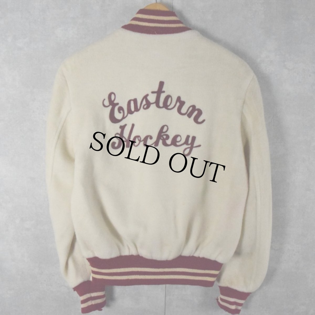 画像2: 70's VARSITY チェーン刺繍 メルトンスタジャン M (2)