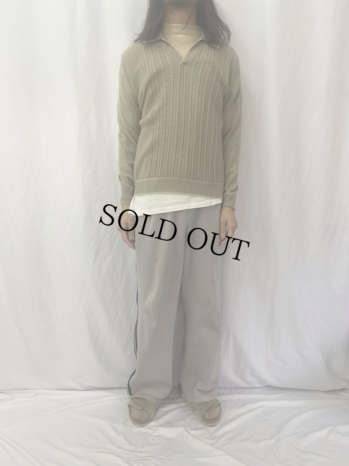 画像2: 60〜70's ARISTOCRAT CANADA製 レイヤードデザイン 長袖ニットポロシャツ M (2)