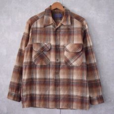 画像1: 70's PENDLETON USA製 オンブレーチェック柄 オープンカラーウールシャツ M (1)