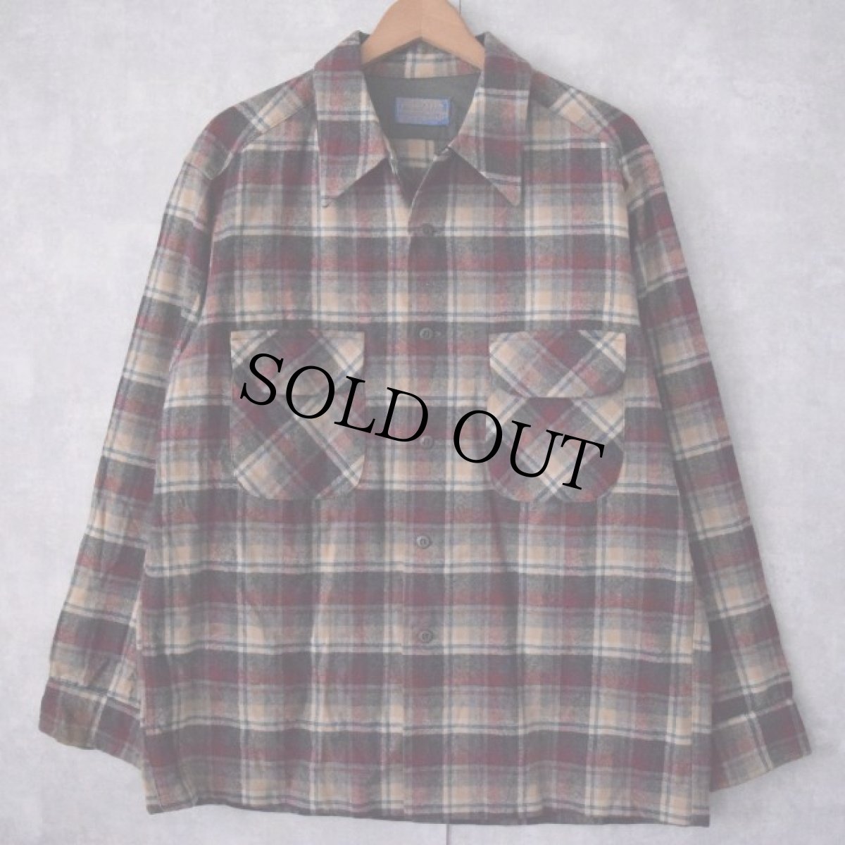画像1: 70〜80's PENDLETON USA製 チェック柄 オープンカラーウールシャツ L (1)