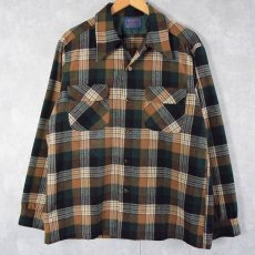 画像1: 70〜80's PENDLETON USA製 チェック柄 オープンカラーウールシャツ L (1)