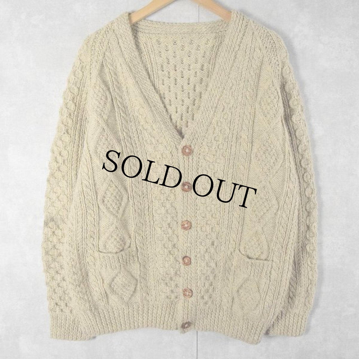 画像1: 【SALE】 ハンドメイド ウールアランニットカーディガン (1)