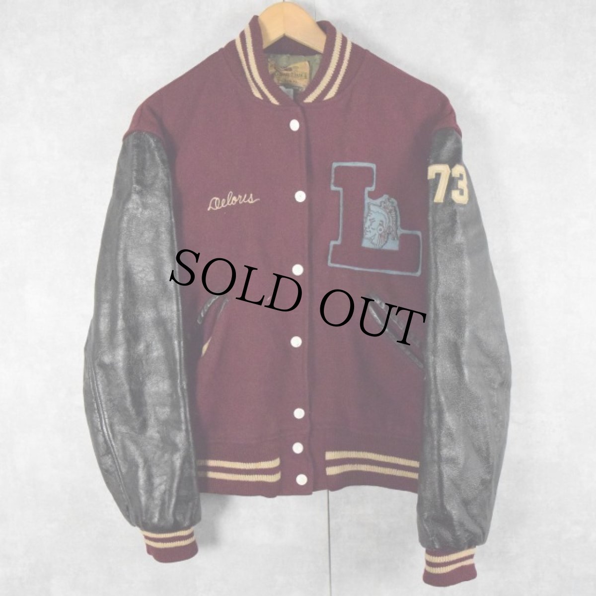 画像1: 【SALE】 50's THE STANDARD PENNANT パッチ付き ウール×レザースタジャン (1)