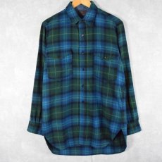 画像1: 70's PENDLETON チェック柄 オープンカラーウールシャツ SIZE15 (1)