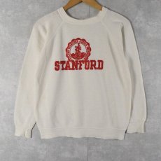 画像1: 70's collegiate pacific "STANFORD" フロッキープリント ラグランスウェット (1)