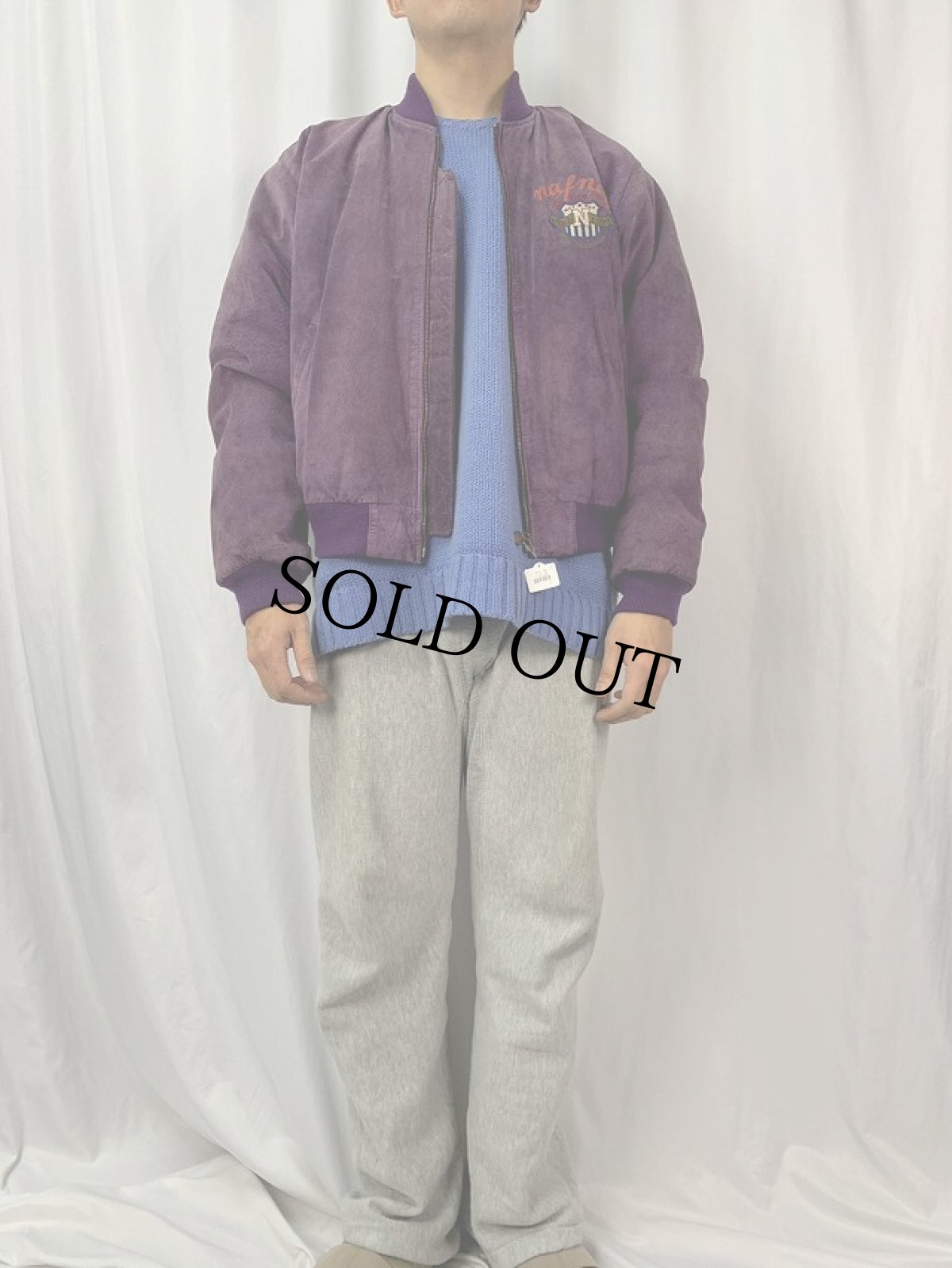 画像2: NAF NAF 刺繍入り スウェードブルゾン M (2)