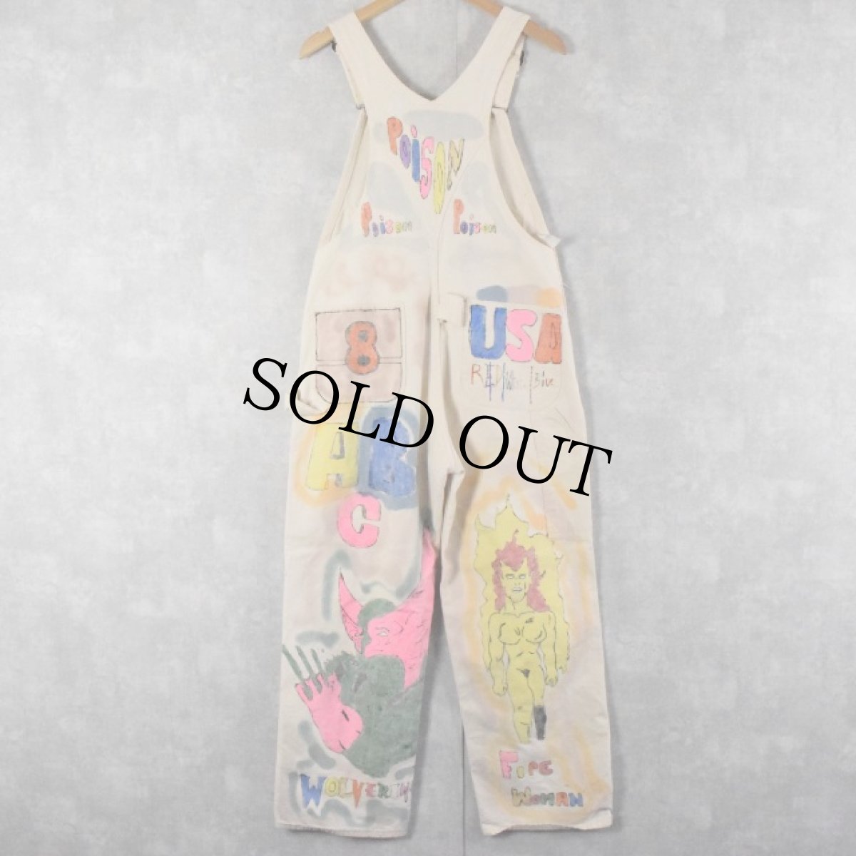 画像2: 80〜90's SEARS USA製 ハンドペイント オーバーオール W35 (2)