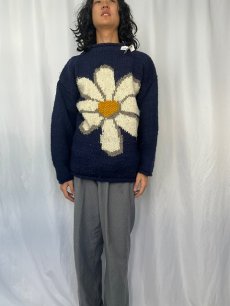 画像2: REY WEAR ECUADOR製 花柄編み ロールネック ウールニットセーター (2)