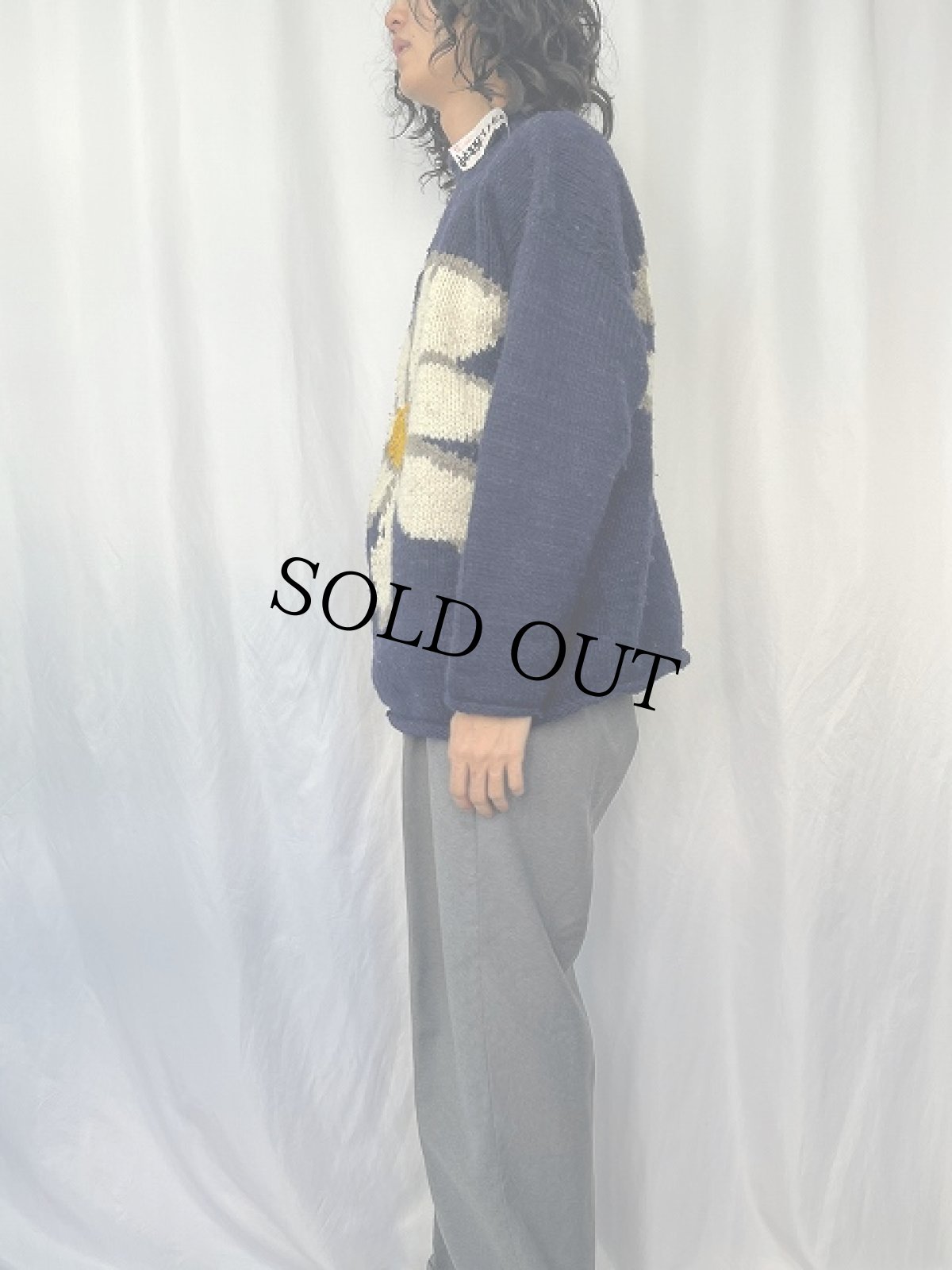 画像3: REY WEAR ECUADOR製 花柄編み ロールネック ウールニットセーター (3)