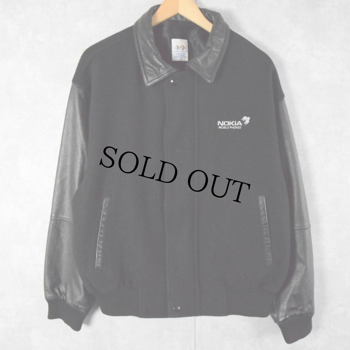 画像2: "NOKIA" 企業ロゴ刺繍 メルトン×レザースタジャン L (2)