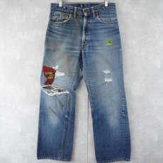 画像1: 70's LEVI'S 517 BIGE 刺繍入り ブーツカットデニムパンツ W31 (1)