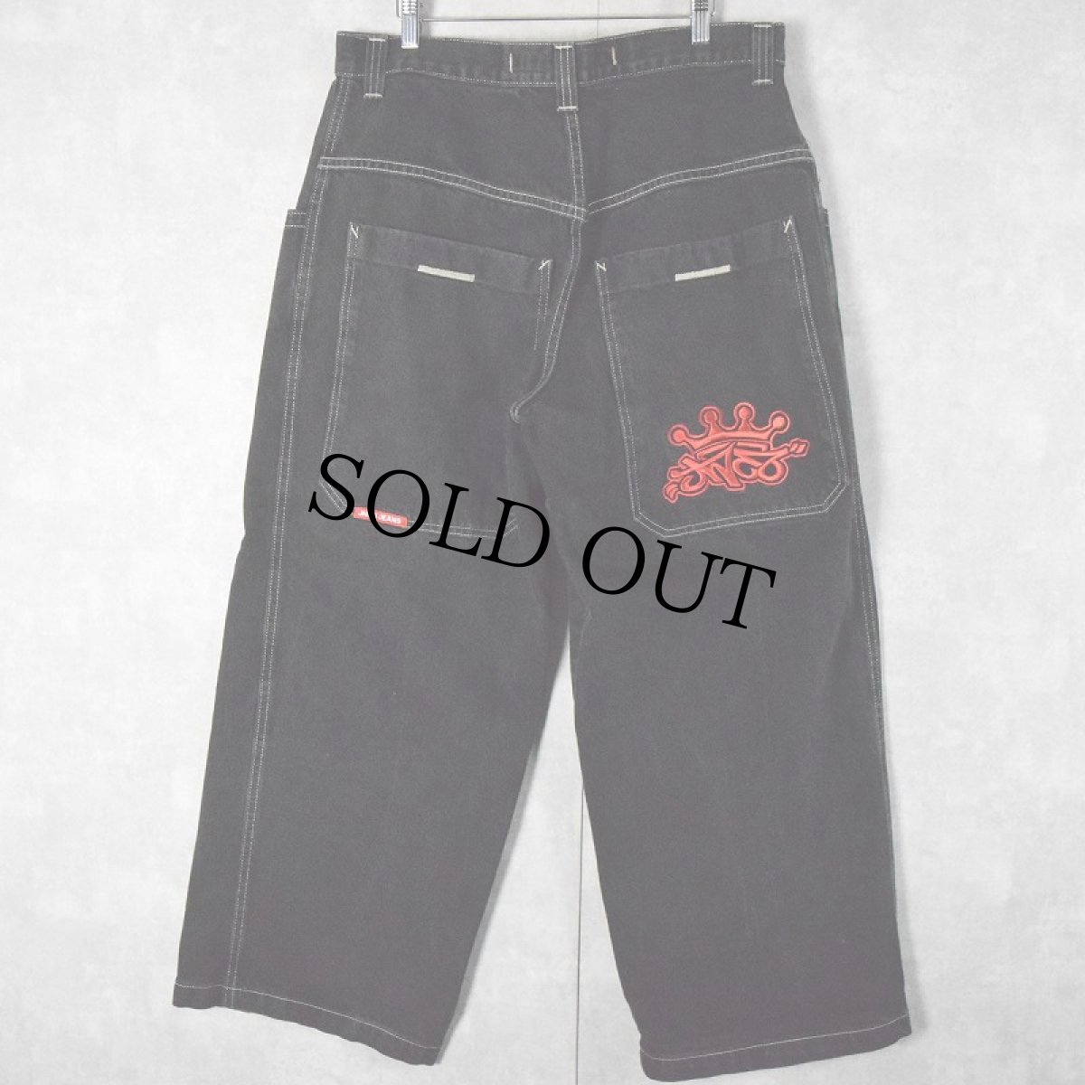 画像1: JNCO JEANS ロゴ刺繍 ブラックデニムパンツ W35 (1)