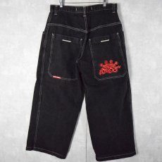 画像1: JNCO JEANS ロゴ刺繍 ブラックデニムパンツ W35 (1)