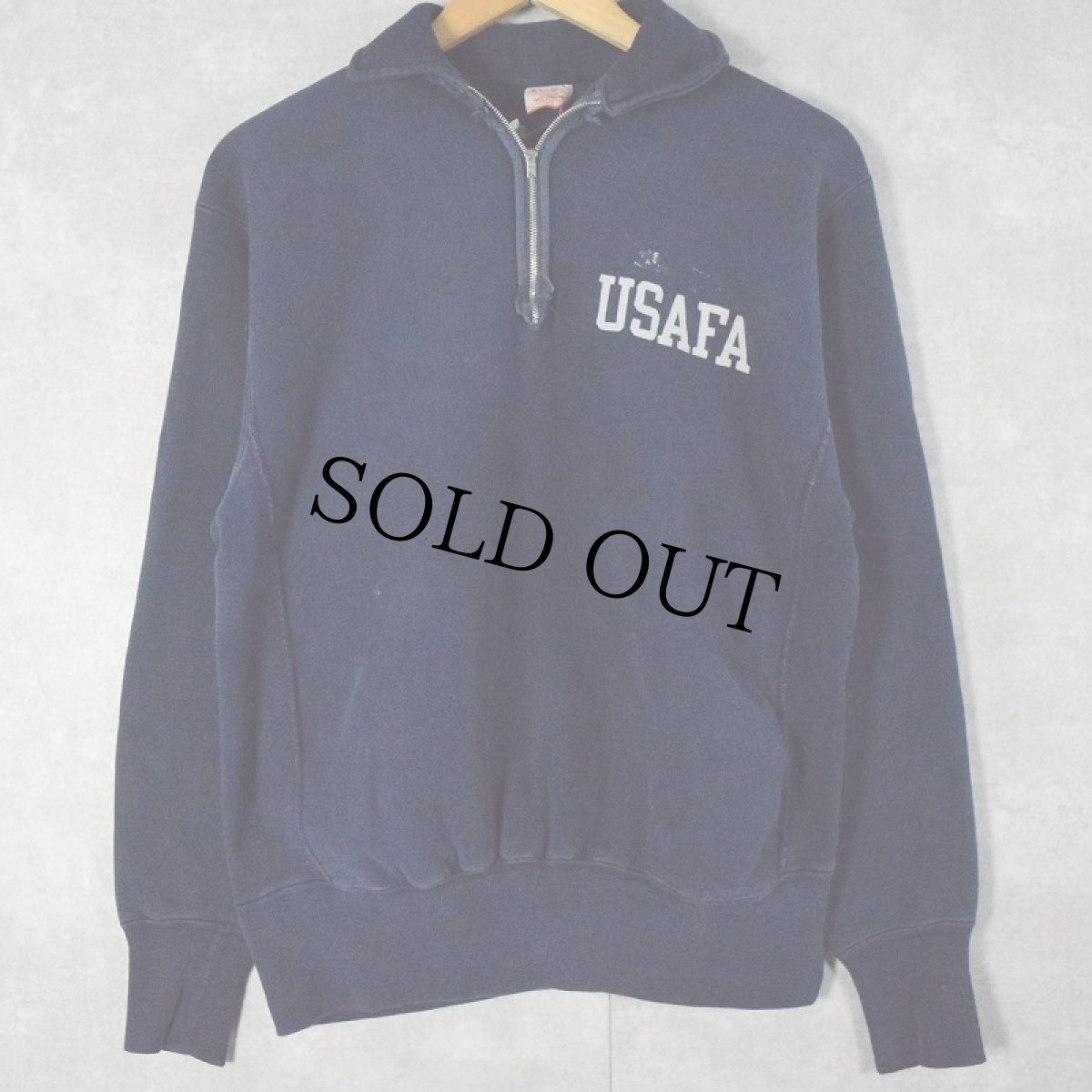 画像1: 70's Champion 単色タグ(最初期) REVERSE WEAVE USA製 "USAFA" 襟付き プリントハーフジップスウェット M (1)