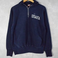 画像1: 70's Champion 単色タグ(最初期) REVERSE WEAVE USA製 "USAFA" 襟付き プリントハーフジップスウェット M (1)