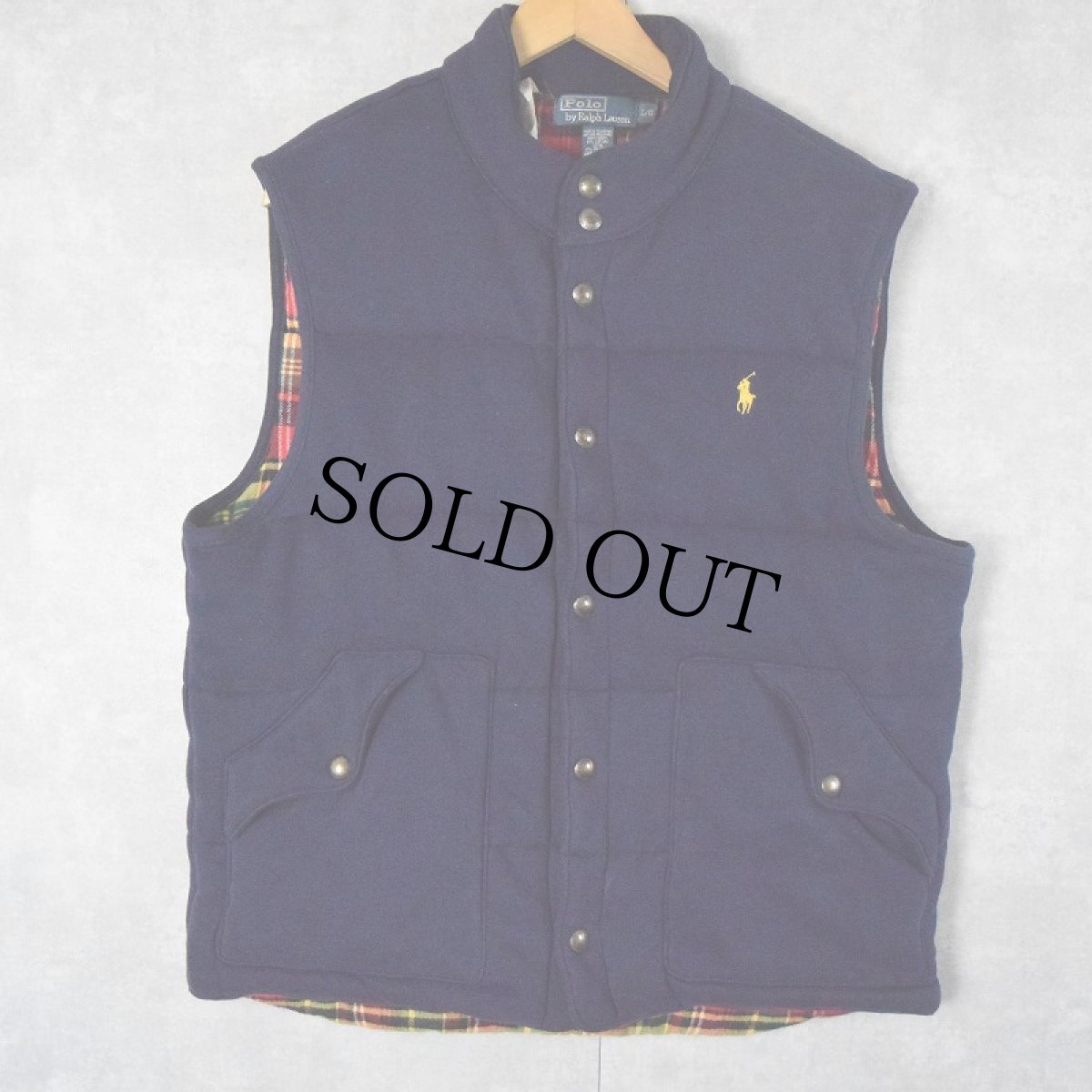 画像1: POLO Ralph Lauren ロゴ刺繍 中綿入りベスト NAVY L (1)