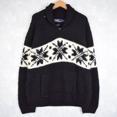 画像1: POLO Ralph Lauren "HAND KNIT" ノルディック柄 ショールカラー ウールニットセーター L (1)