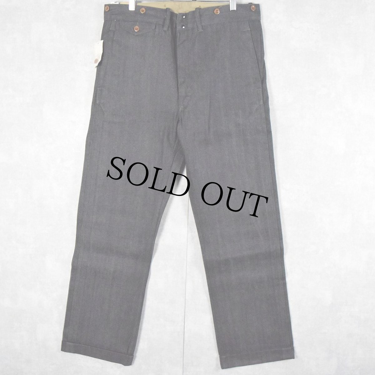 画像2: Ralph Lauren RRL シンチバック デニムワークパンツ フラッシャー付きDEADSTOCK W36 (2)