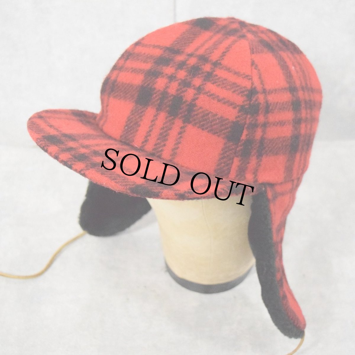 画像2: 80〜90's Eddie Bauer USA製 チェック柄 ウールフライトキャップ M (2)
