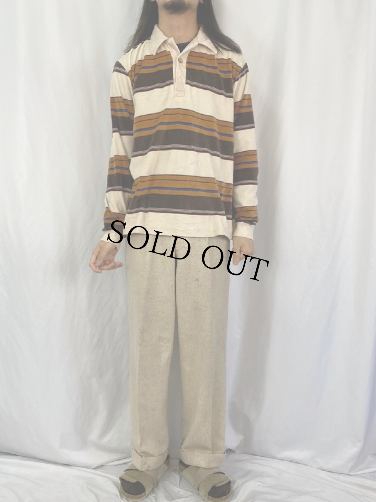 画像2: 70's ボーダー柄 ベロアポロシャツ  (2)