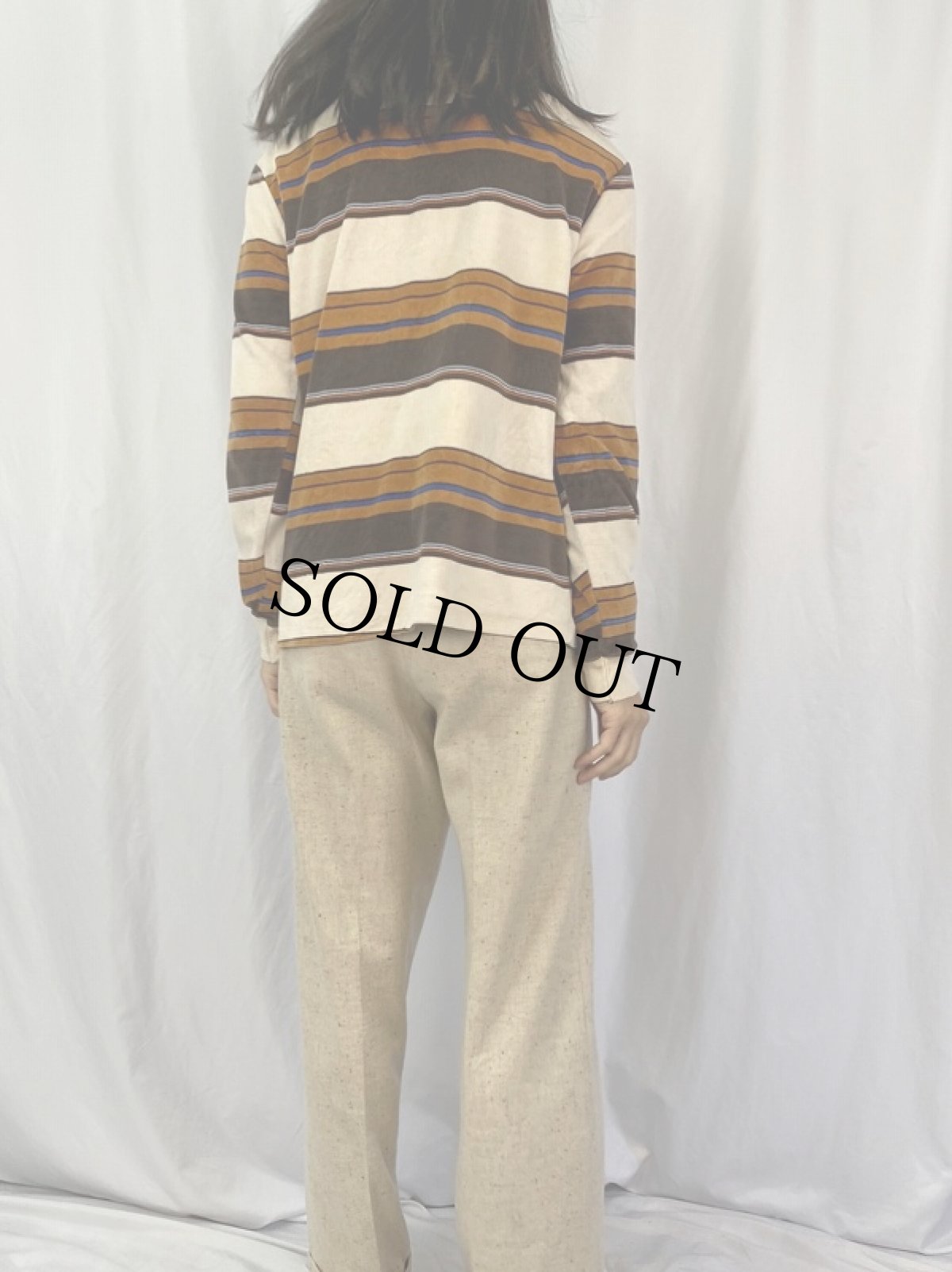 画像4: 70's ボーダー柄 ベロアポロシャツ  (4)