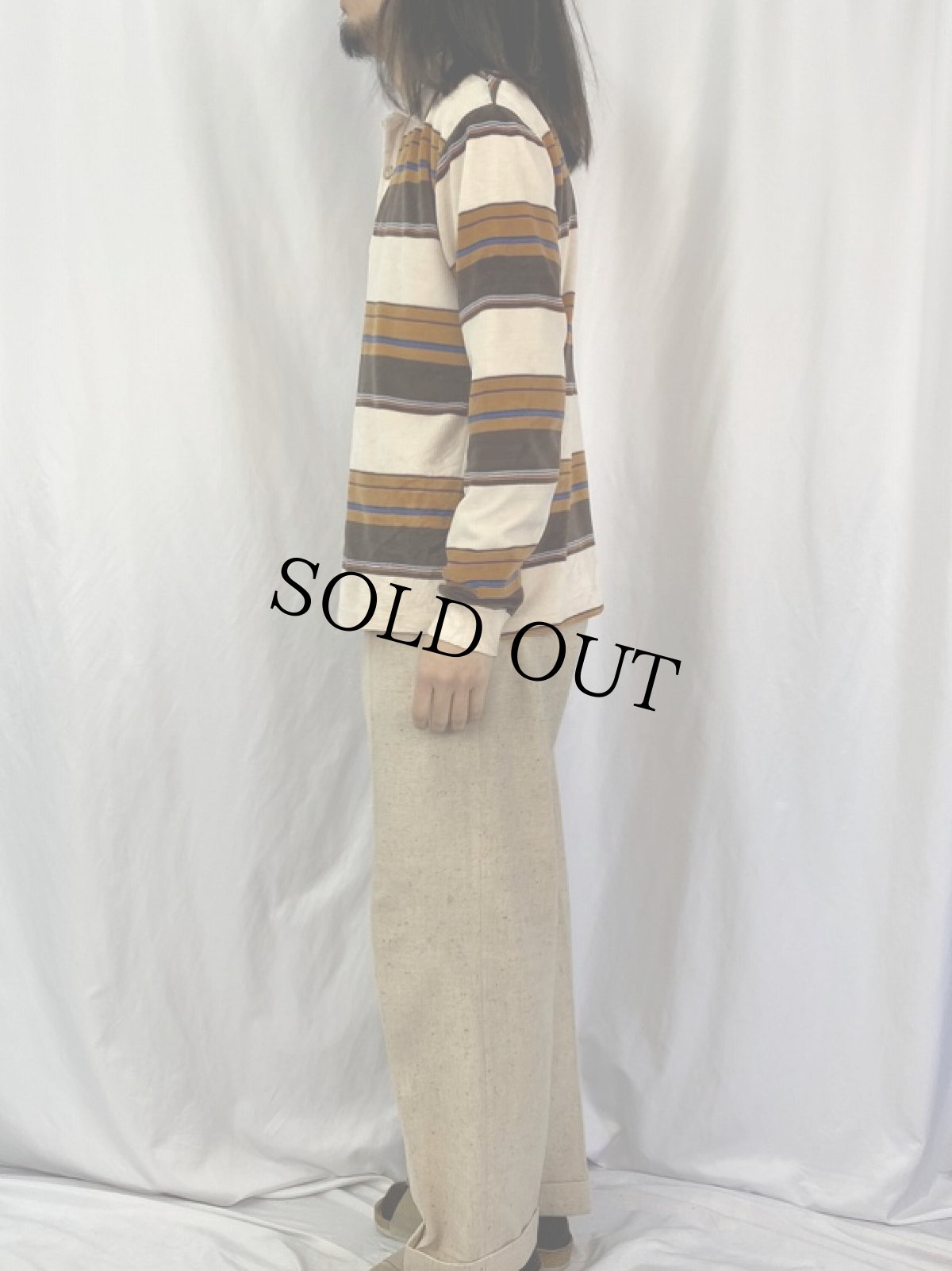 画像3: 70's ボーダー柄 ベロアポロシャツ  (3)