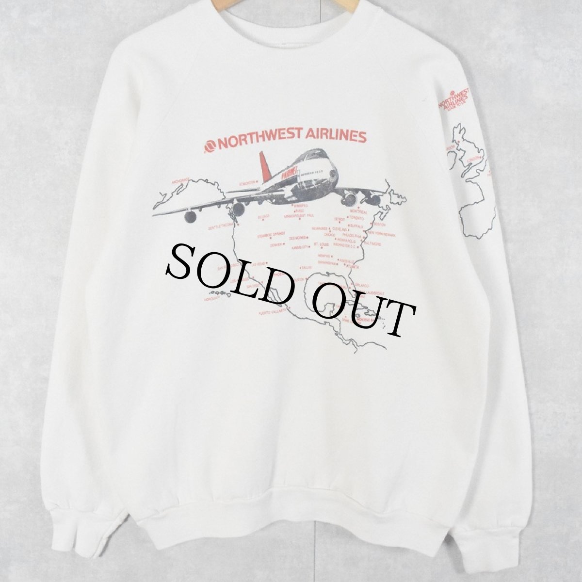画像2: 80〜90's NORTHWEST AIRLINES USA製 航空会社 プリントラグランスウェット XL (2)
