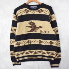 画像1: 90's POLO SPORT Ralph Lauren 鳥柄 ウール×シルク ニットセーター M (1)