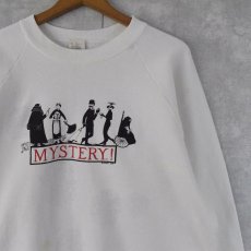 画像1: 90's Edward Gorey "MYSTERY!" USA製 イラストプリントスウェット XL (1)