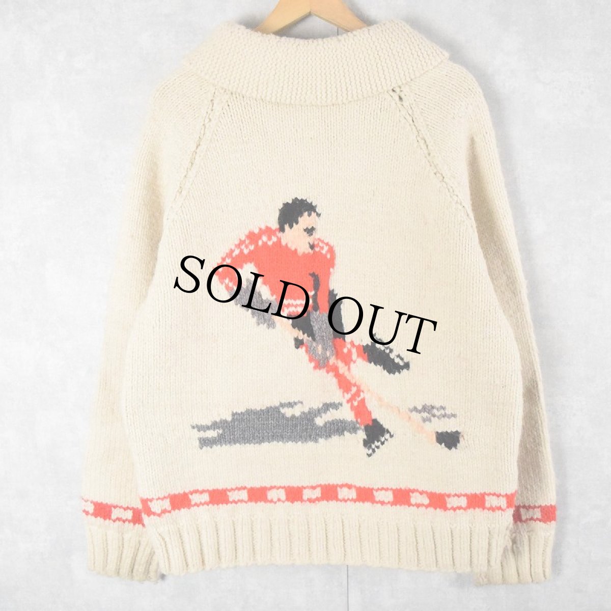 画像1: 【SALE】 60's アイスホッケー柄 カウチンニットジャケット (1)