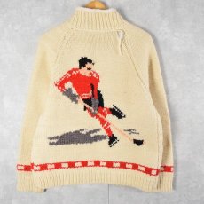 画像1: 【SALE】 60's アイスホッケー柄 カウチンニットジャケット (1)