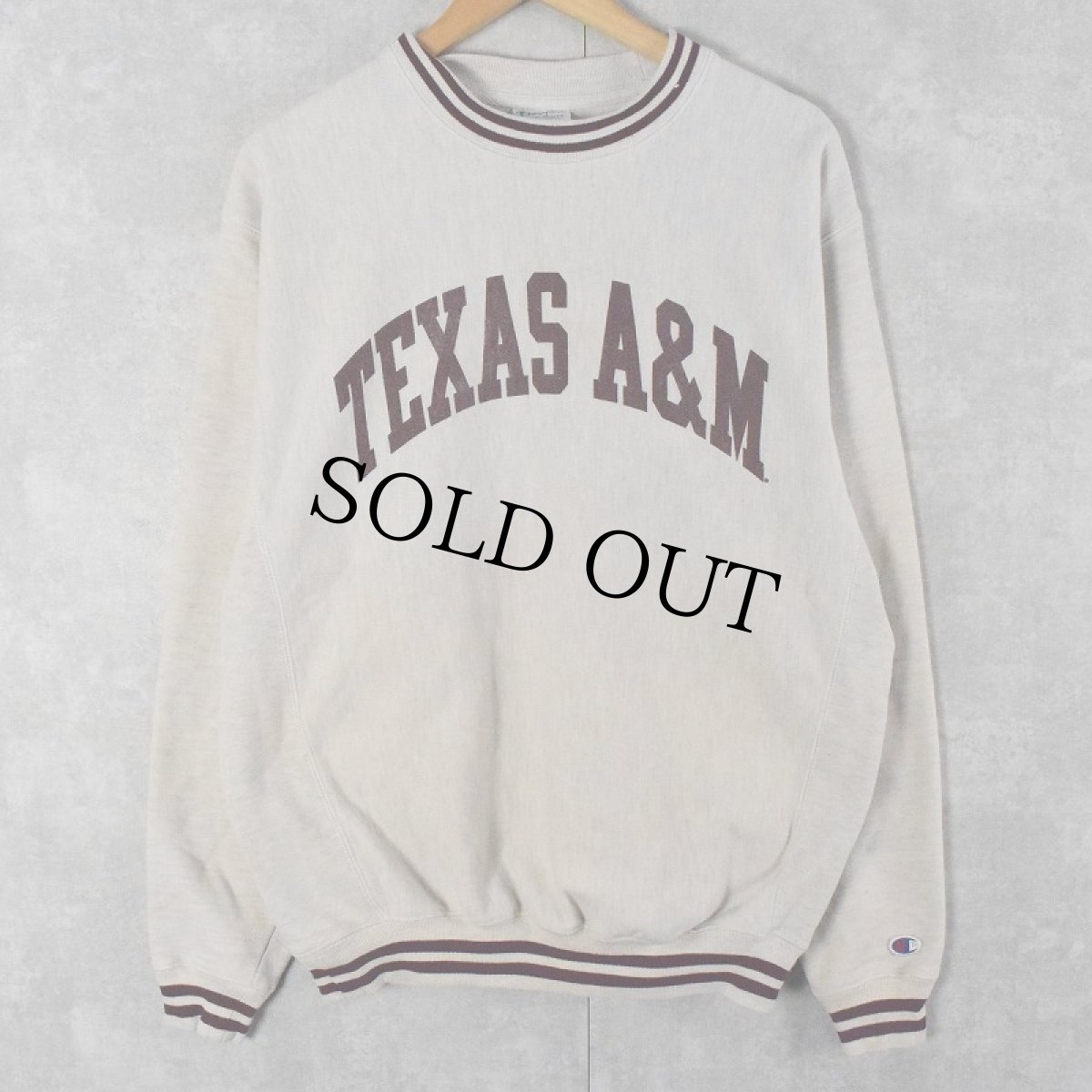 画像1: Champion REVERSE WEAVE "TEXAS A&M" ボーダーリブスウェット L (1)