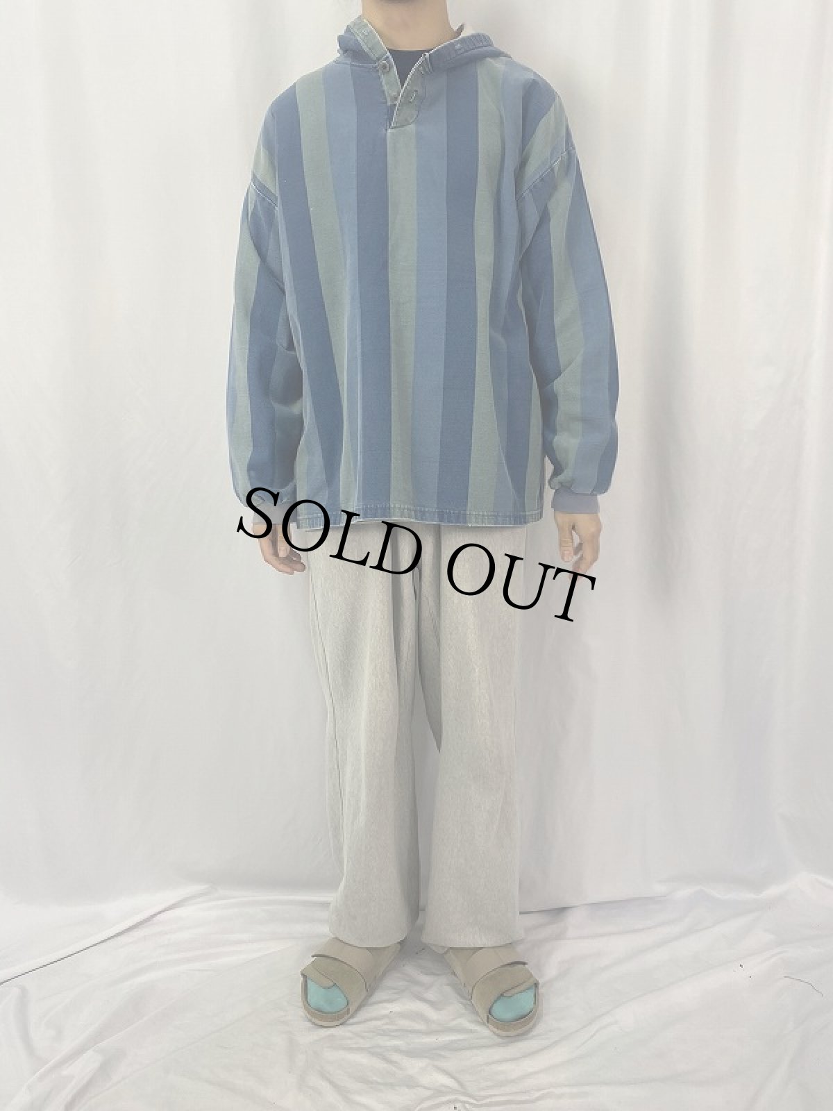 画像2: ストライプ柄 プルオーバーパーカー XL (2)