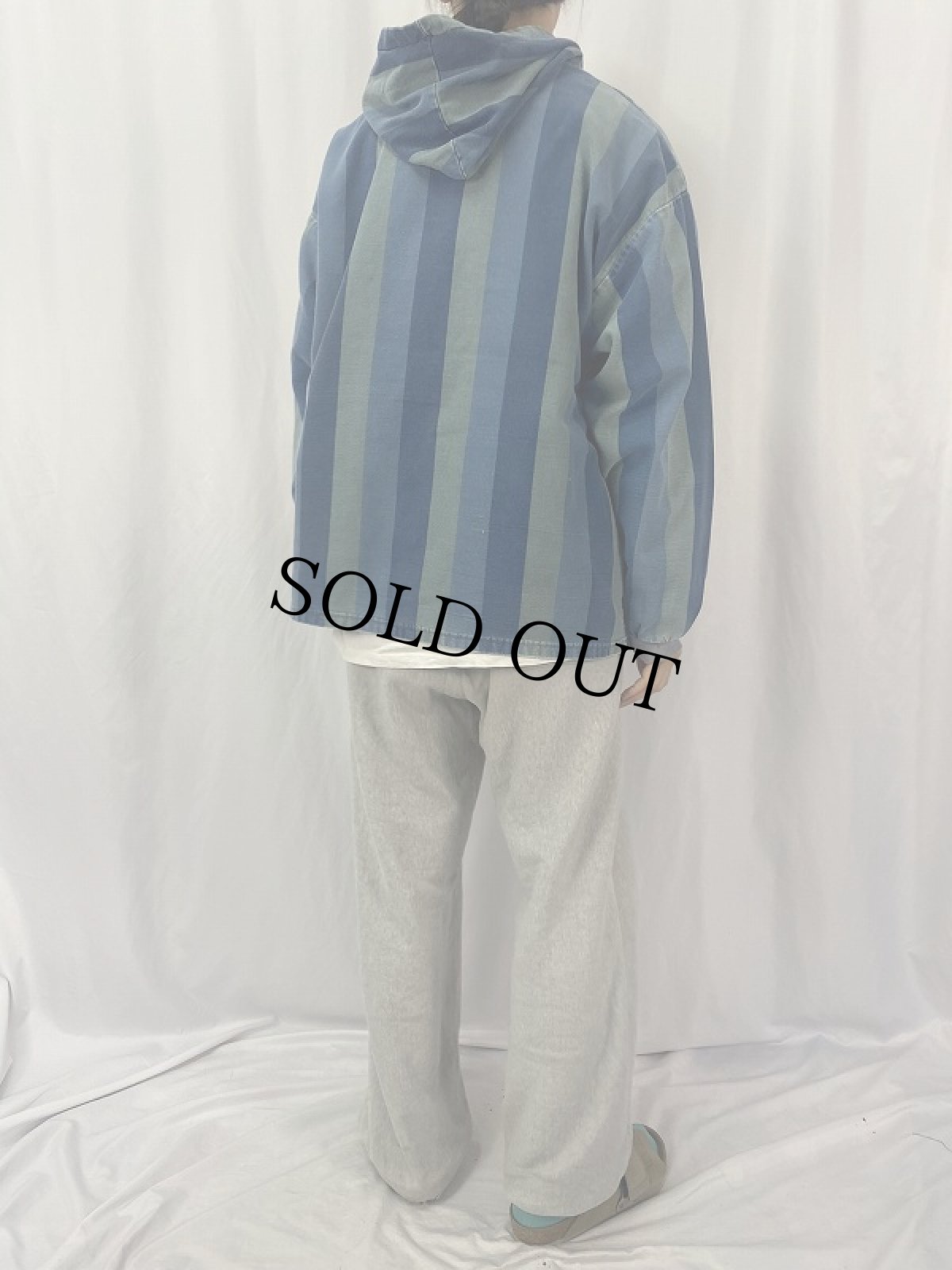 画像4: ストライプ柄 プルオーバーパーカー XL (4)