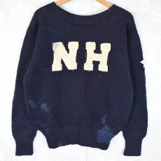 画像1: 50's "NH" レタードニットセーター NAVY (1)