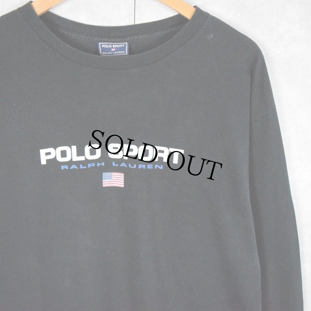 画像1: 90's POLO SPORT Ralph Lauren ロゴプリントロンT L BLACK (1)