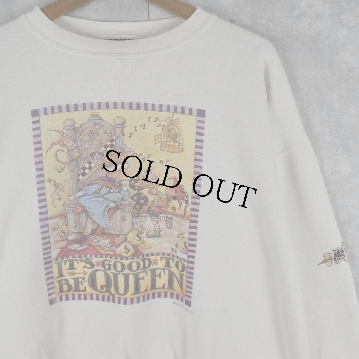 画像1: 90's Mary Engelbreit USA製 "IT'S GOOD TO BE QUEEN" アートイラストプリントスウェット XL (1)