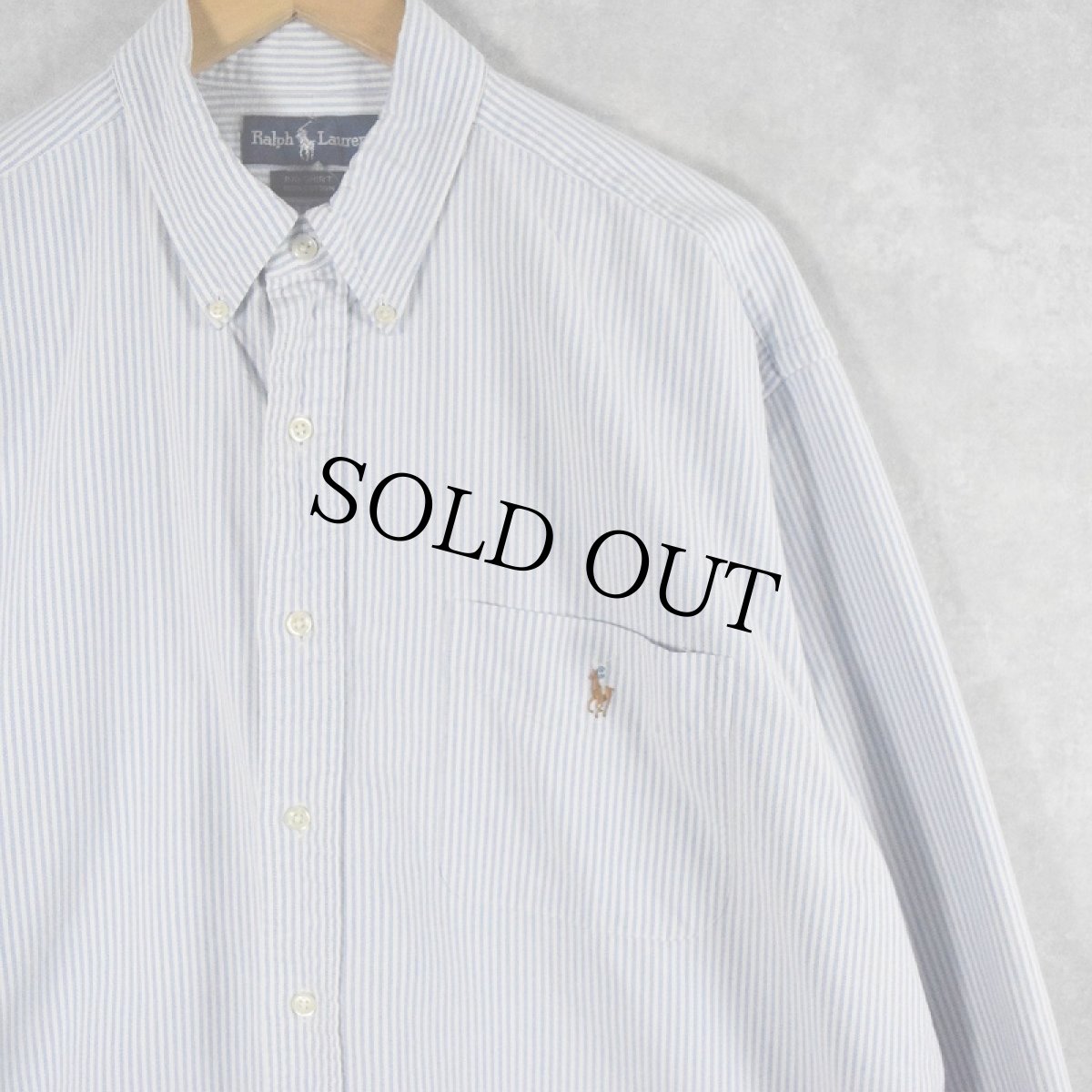 画像1: Ralph Lauren "BIG SHIRT" ストライプ柄 オックスフォードボタンダウンシャツ L (1)